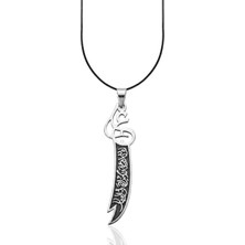 Oya Silver Iri Hat Işlemeli Hz. Ali Zülfikar Gümüş Kolye Ucu 8x1.7cm [OYOT321]
