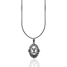 Oya Silver Retro Zirkon Taşlı Oval Çift Zülfikar Kılıç Gümüş Kolye Ucu 3.4X2CM [OYOT334]