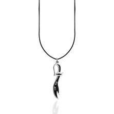 Oya Silver Siyah Mineli Hz. Ali Yazılı Zülfikar Kılıcı Gümüş Kolye Ucu 5.2x1.3cm [OYOT330]