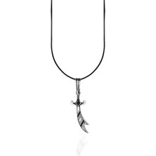 Oya Silver Siyah Taşlı Zülfikar Kılıç Gümüş Kolye Ucu 5x1.3cm [OYOT328]