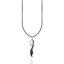 Oya Silver Siyah Mineli Hz. Ali Yazılı Zülfikar Kılıcı Gümüş Kolye Ucu 4.4X1CM [OYOT335]