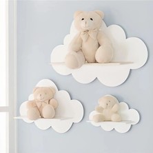 My Kids Room 3'lü Beyaz Dekoratif Bulut Çocuk Odası Duvar Rafı Mdf
