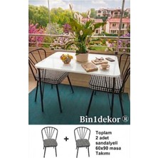 Bin1dekor 60X90 Metal Ayaklı 2 Sandalyeli Yemek, Balkon ve  Mutfak Masa Takımı