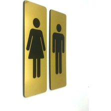 SE-Dizayn Wc Tuvalet Tabelası Kadın Erkek 6 cm x 20 cm Kapı Yönlendirme Levhası Büyük Boy Altın
