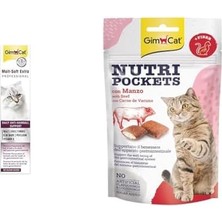 Gimcat Malt Soft Vitamin Kombinasyonu, Her Yaştan Kediler Için, 100 G & Nutripockets Kedi Ödülü Biftek Malt, 60 gr