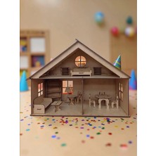 My Kids Room Ahşap Bebek Evi – 2 Katlı Mobilyalı Mdf Oyun Evi Kendin Yap Boyanabilir Çocuk Oyuncağı