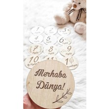 My Kids Room Türkçe Aylık Plak Seti Ahşap Bebek Fotoğraf Kartları 12,5 cm 13 Adet