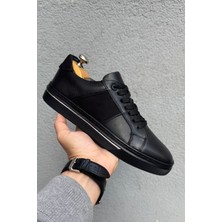 Martinetto Hakiki Deri Siyah Erkek Sneaker | Kauçuk Tabanlı, Günlük Ayakkabı