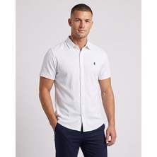 Cliento Pamuk Keten Armürlü Smart Casual Erkek Gömlek