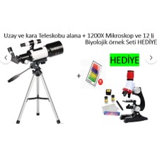 Elvinsa 150X Teleskop Alana +12 Örnek + Aksesuarlı Işıklı Mikroskop Hediye (Uzay Gezegen Ay Yıldız Doğa Kara Teleskobu)