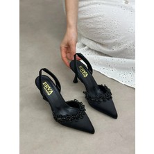 Erva'nın Butiği Siyah Saten (Cecily) Inci Detay Kadın Stiletto