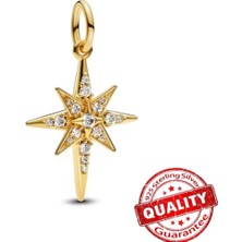 Lovecharm Gold Renk Zirkon Taşlı S925 Işıltılı Kuzey Yıldızı Sallantılı Gümüş Charm