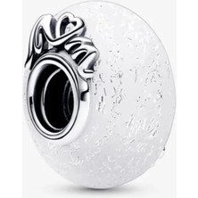 Lovecharm Işıltılı Beyaz Murano Cam Mum Yazılı S925 Ayar Gümüş