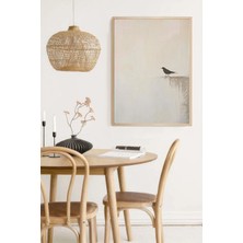 Muyika Design Duvar Tablosu Dekoratif Ahşap Çerçeveli Wabi Sabi Stil Minimalist Kuş Desenli - 50X70 cm Modern Salon Tablosu
