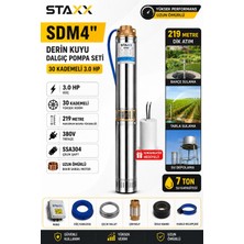 Staxx Power Derin Kuyu Dalgıç Pompa Kalem Dalgıç Seti Trifaze 380V Tak Çalıştır 219 mt Dik Basar Sdm4 Serisi
