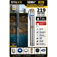 Staxx Power Sdm4 3hp Trifaze Derin Kuyu Dalgıç Kalem Dalgıç Pompa Seti 219 Metre Full Takım Bakır Sargılı 380V