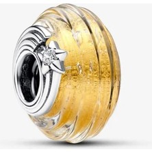 Lovecharm Kayan Yıldız Oymalı Murano Cam Charm S925 Ayar Gümüş