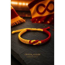Crystal Atelier Sarı Kırmızı Sonsuzluk Düğümlü Taraftar Bilekliği El Yapımı Ayarlanabilir Makrome