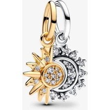 Lovecharm Zirkon Taşlı Ayrılabilir Güneş ve Ay Sallantılı 925 Ayar Charm