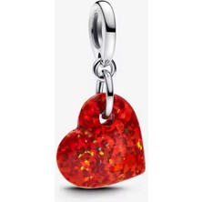 Lovecharm Gümüş Işıltılı Kırmızı Kalp Sallantılı Gümüş Charm