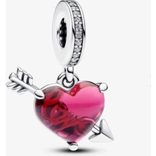 Lovecharm Kırmızı Kalp ve Ok Murano Cam Sallantılı Charm