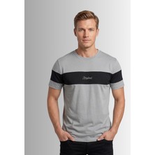 Man Klas Erkek Tişört Parçalı Desen Bisiklet Yaka Regular Fit T-Shirt Erkek Tshirt