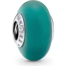 Lovecharm Gümüş Mat Yeşil Murano Cam Charm