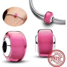 Lovecharm Gümüş Pembe Mini Murano Cam Charm S925 Ayar Gümüş