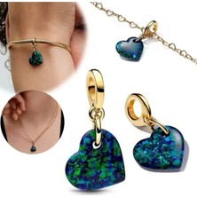 Lovecharm 925 Ayar Işıltılı Yeşil Kalp Sallantılı Charm