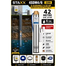 Staxx Power 4sdm4/6 Derin Kuyu Dalgıç Pompa Seti 0.50HP 42 Metre Full Takım Bahçe Tarla Sulama Kalem Dalgıç