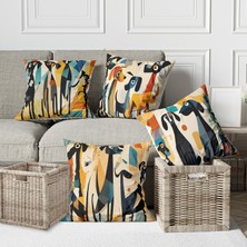 Alkan Homes 4 Lü Kombin Modern Soyut Köpek Desenli Dijital Baskılı Kırlent Kılıfı