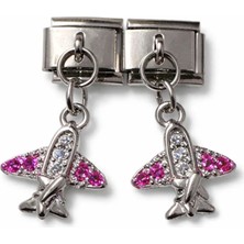 Lovecharm Pembe Taşlı Uçak Figürlü Italyan Charm