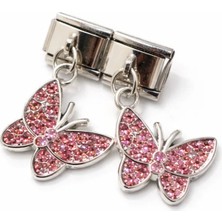 Lovecharm Italyan Charm Pembe Taşlı Kelebek Figürlü Modüler Bileklik Charmı