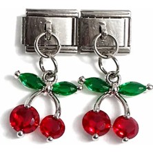 Lovecharm Kiraz Figürlü Taşlı Italyan Charm – Çelik Bileklik Uyumlu Sallantılı Charm