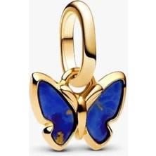 Lovecharm S925 Ayar Gold Mavi Kelebek Mini Sallantılı Charm