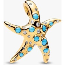 Lovecharm Gold Renk Işıltılı Mavi Denizyıldızı Sallantılı Charm S925