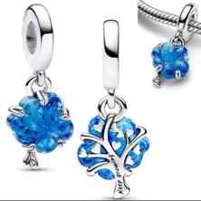 Lovecharm Gümüş Mavi Murano Aile Ağacı Charm