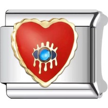 Lovecharm Kırmızı Kalp Içinde Nazar Göz Italyan Çelik Charm