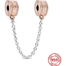 Lovecharm Rose Logolu Güvenlik Zinciri Klips Gümüş Charm Tutucu