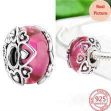 Lovecharm 925 Ayar Aşkınızı Ortaya Çıkarın Pembe Murano Cam Charm