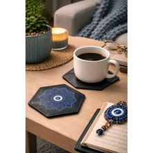 INKD 2'li Deri Bardak Altlığı - Hakiki Vejetal Deri - Nazar Boncuğu Motif Baskılı - El Yapımı Coaster