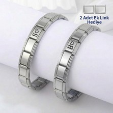 Steel Art Kuyumculuk Çelik Baş Harf Yazılı Charm Bileklik Çift Bilekliği Sevgili Bilekliği 2 Adet