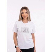 Shine & Style Marrk Muadil  Kare Taş Oversize Tişört Beyaz