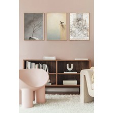 Muyika Design Duvar Panosu Seti Çerçeveli Ahşap Wabi-Sabi Doğal Taş Katmanlı - 3'lü Takım Salon Tablosu
