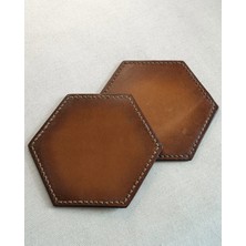 INKD 2'li Deri Bardak Altlığı - Hakiki Vejetal Deri - El Yapımı Coaster