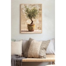 Muyika Design Duvar Tablosu Dekoratif Ahşap Çerçeveli Wabi-Sabi Stil Soyut Tüy ve Yaprak Desenli - 50X70 cm Modern Salon Tablosu