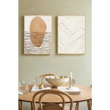 Muyika Design Ahşap Çerçeveli Tablo Seti Wabi Sabi Tasarım Minimalist Amorf Lekeli Kontrast Çizgili - 2'li Dekoratif Set