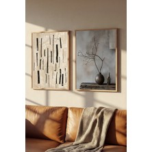 Muyika Design Ahşap Çerçeveli Tablo Seti Wabi Sabi Tasarım Minimalist Organik Çizgili Sanatsal Baskı - 2'li Dekoratif Set