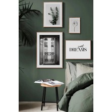 Muyika Design Ahşap Çerçeveli Tablo Seti 4 Parça Modern Çizgi Minimalist Yaprak - 50X70 cm Salon Dekoratif Set