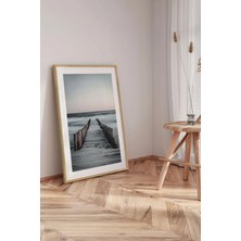 Muyika Design Ahşap Çerçeveli Tablo 50X70 cm Deniz Manzaralı ve Kumsal Desenli - Dekoratif Büyük Boy Modern Tablo